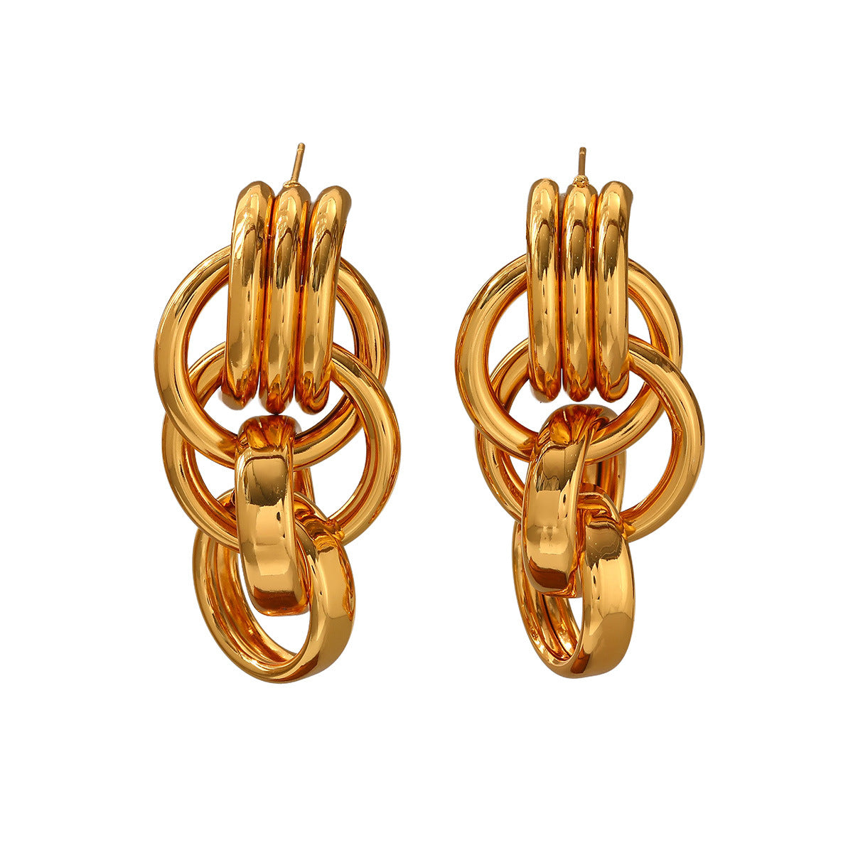 European American 18K Gold Plated Stainless Steel Earrings For Women, Light Luxury High-End Versatile Anti Tarnish Titanium Steel Fashion Jewelry For Daily Commute