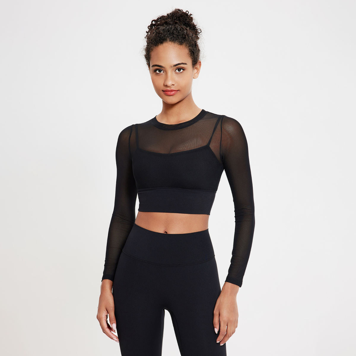 Mesh Round Neck Yoga Clothes Long Sleeve Running Quick-drying Sports Bra