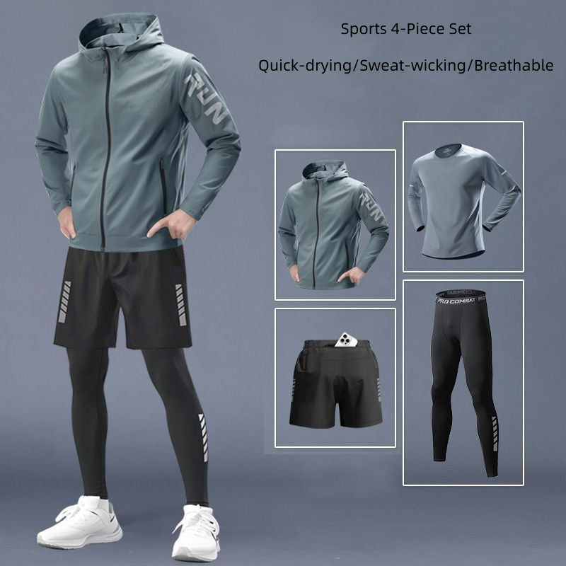 Fitness Set Men's Ice Silk Quick-dry Summer Sportswear Short Sleeve