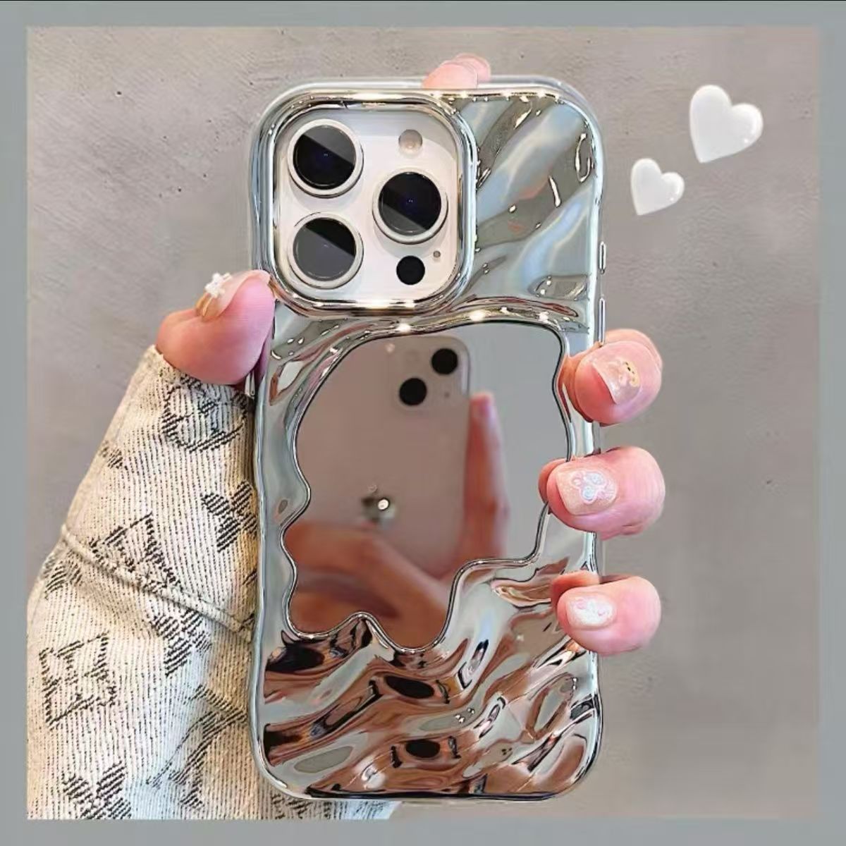 Electroplated Ripple Mirror Makeup Mirror Protective Case