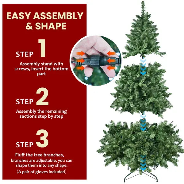 Artificial 9ft Green RGB-lit Christmas Tree With 1721PVC Mixed Branch Tips,Hinged Premium & Foldable Base For Indoor Holiday Decorating
