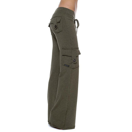 Stretch Waist Button Pocket Yoga Pants