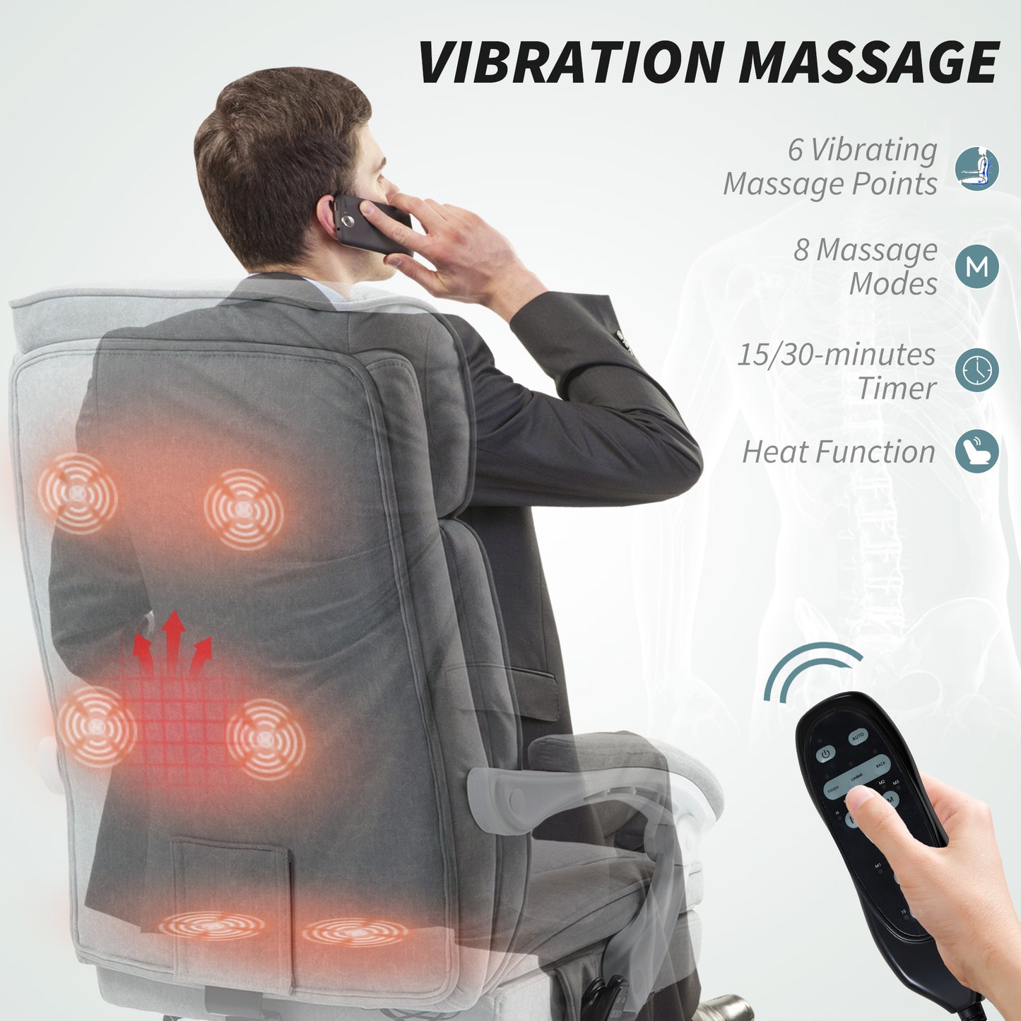 Six-Point Office Massage Chair, With Heat - Grey