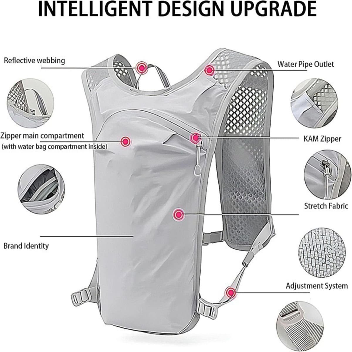 Lightweight Hydration Vest Backpack For Running Cycling Hiking, Breathable Trail Running Pack With Water Bladder Compartment And Multi-Pocket Storage