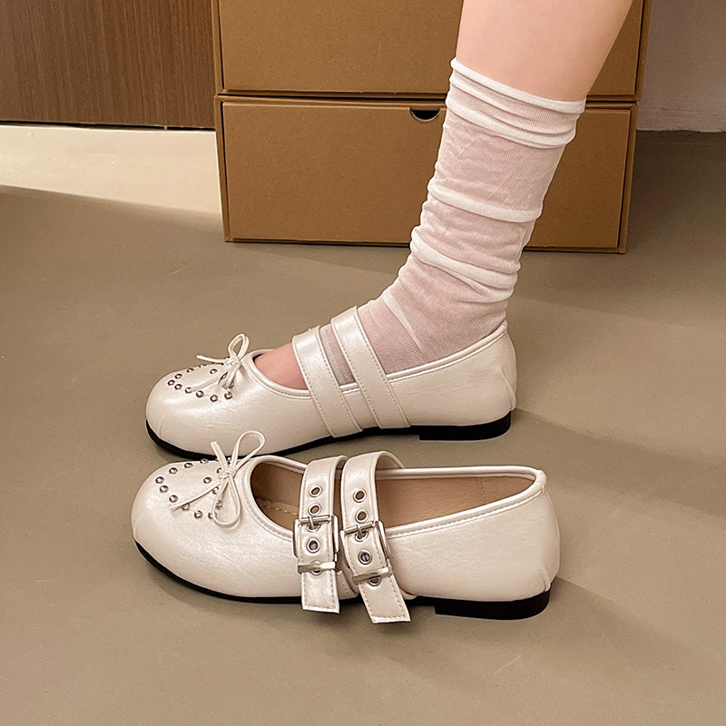 French Retro Rivet Mary Jane Shoes For Women, 2026 New Spring & Autumn Single Strap Ballet Flats, Soft Sole Ladies Dress Shoes