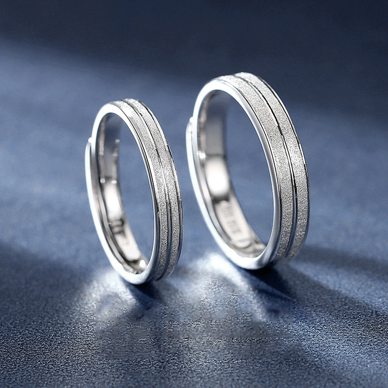 1 Pair 999 Sterling Silver Dual Groove Frosted Couple Rings, Minimalist Sleek Style, For Daily Wear & Wedding Gifts