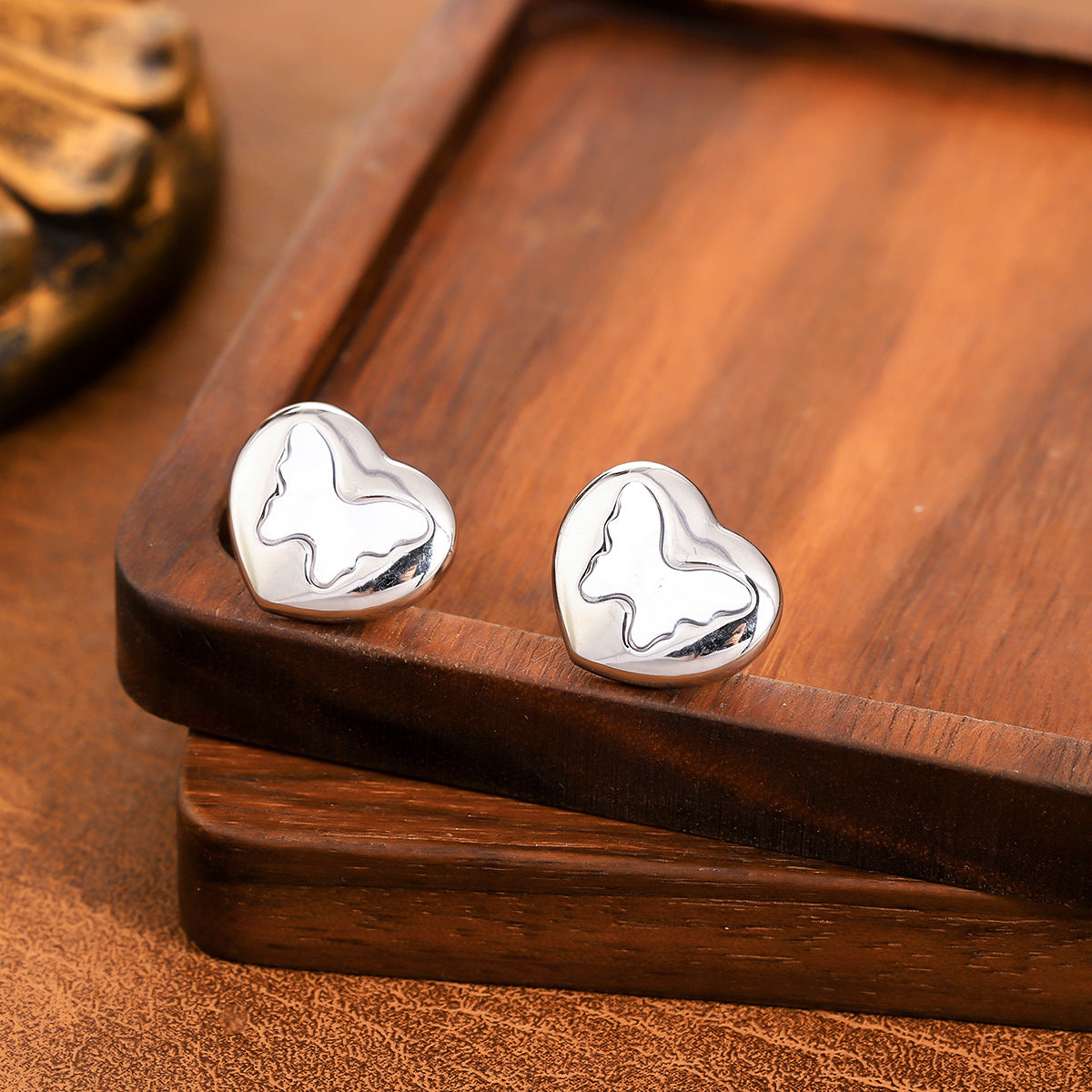 New European American Embossed Stainless Steel Stud Earrings For Women, Vintage Irregular Concave Convex Geometric Design High-End Fashion Jewelry