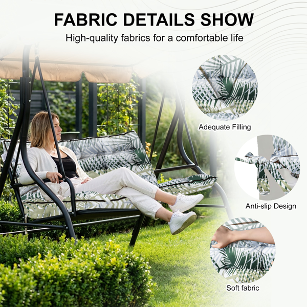 Outdoor Swing Cushions 55Inch,Waterproof 4in  Thick Porch Swing Cushion Replacement With Backrest And Ties,Comfortable 2-3 Seat Pation Swing Pad For Backyard,Garden,Lawn,Outdoor Furniture Bamboo Leaf