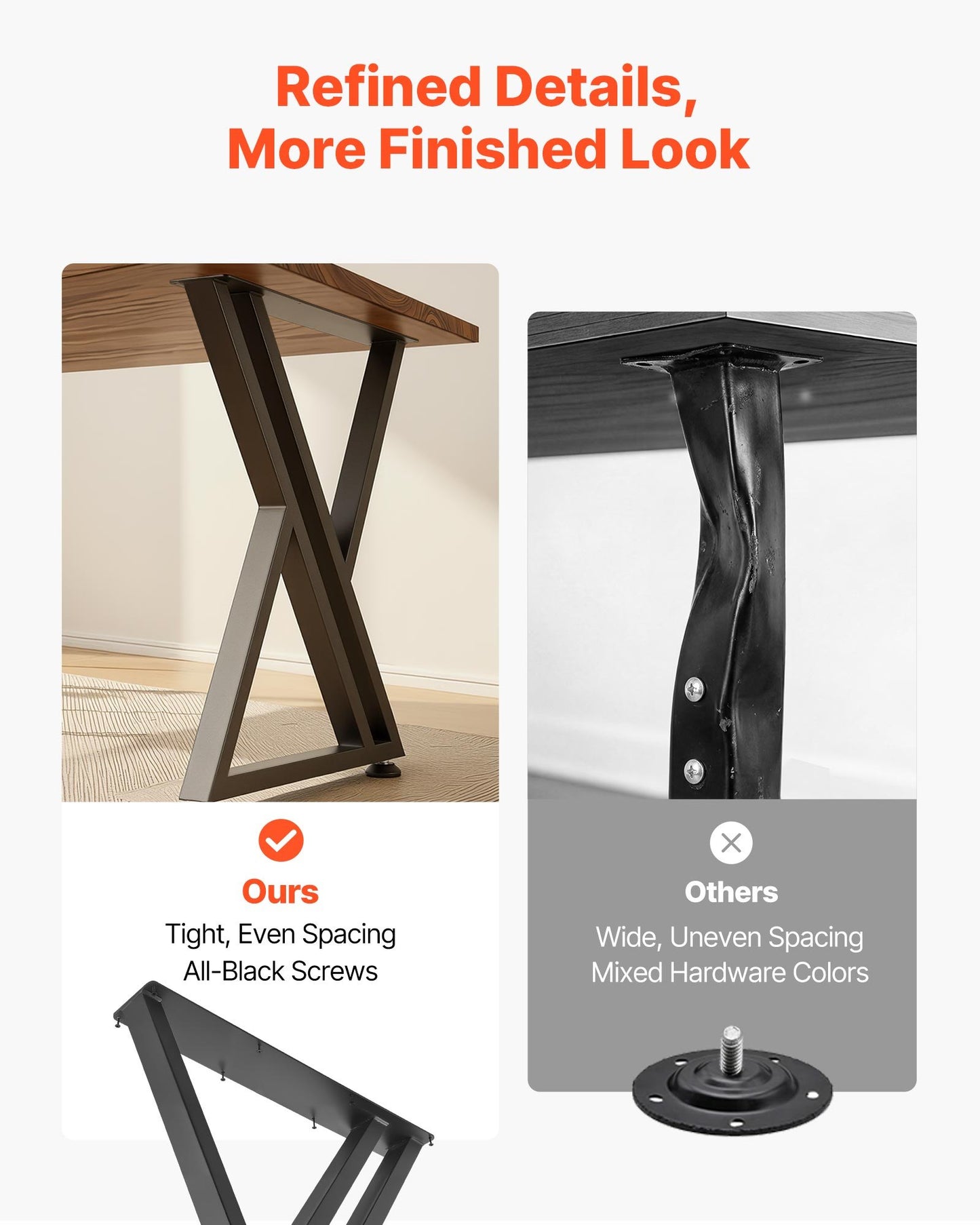 Table Legs, 29.1" H X 24" W Steel Furniture Legs, 2204 Lbs Max Load Heavy Duty, Easy Installation, Sturdy & Stable For Home Office Desk DIY, Coffee Dinner Bar Tables, Workbench,Set Of 2, Black