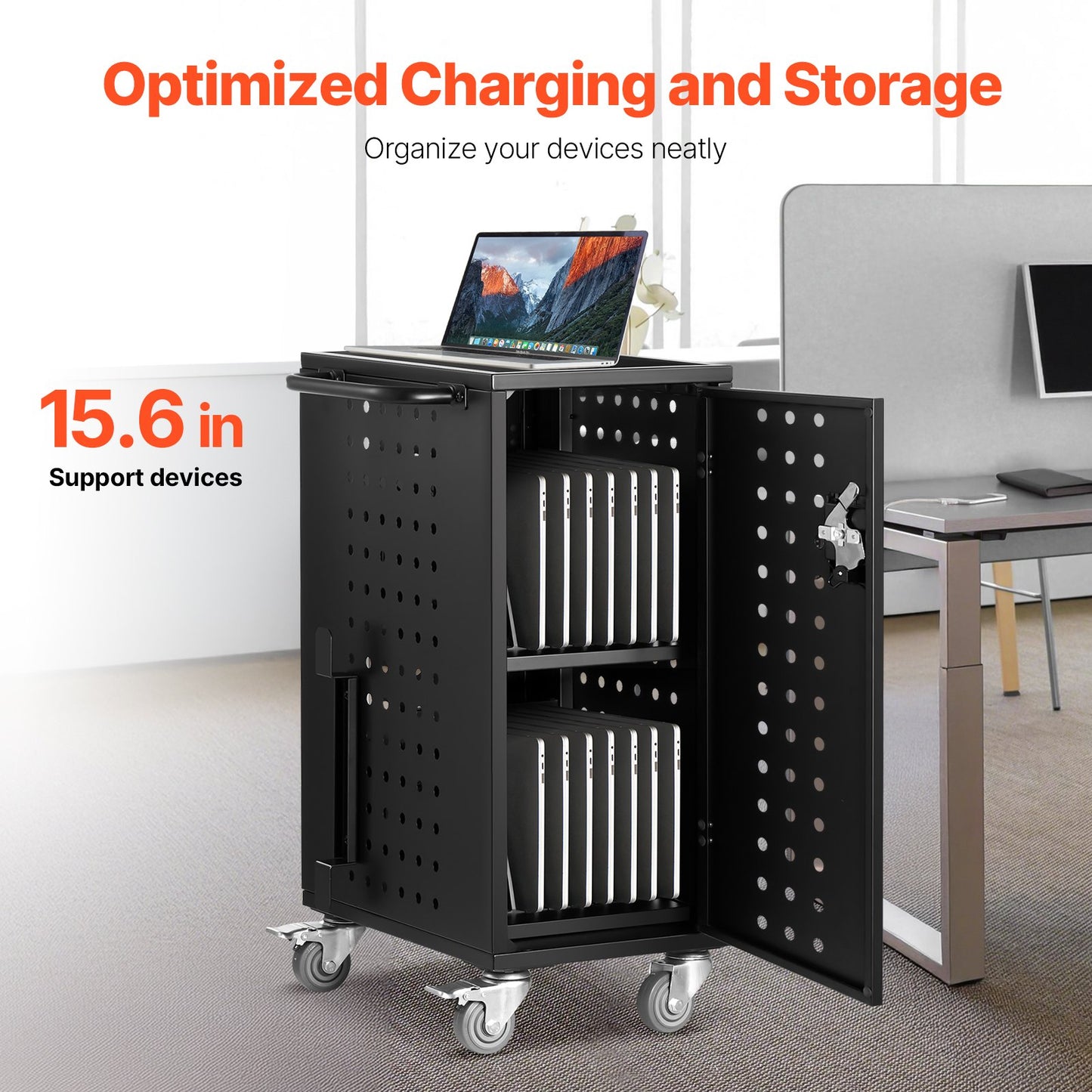 Charging Cart, 16 Device Mobile Charging Station, Up To 15.6 In Screen Size, Office And Classroom Mobile Charging Cart, For Chromebook, Tablet And Laptop