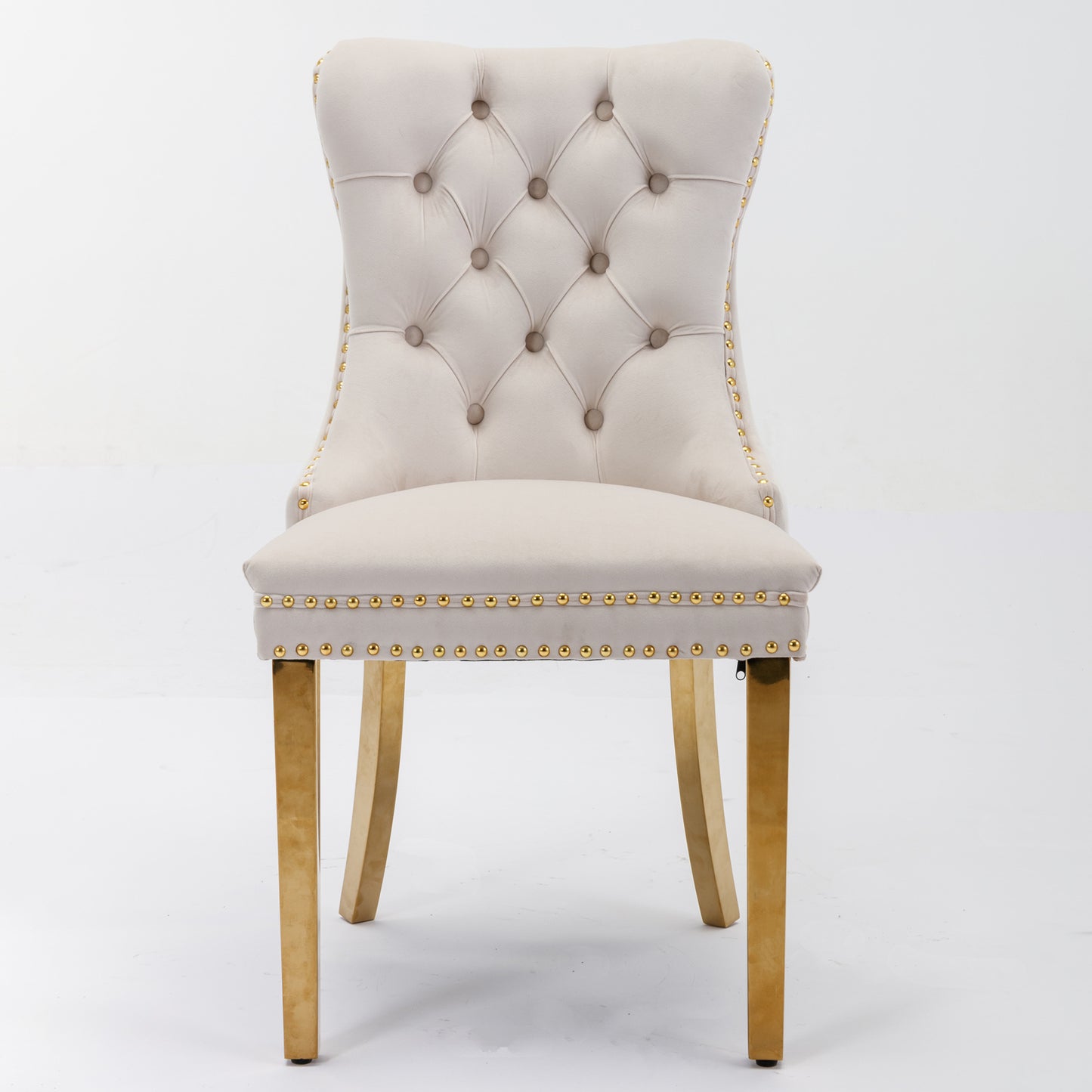 A&A Furniture,Nikki Collection Modern, High-end Tufted Solid Wood Contemporary Velvet Upholstered Dining Chair With Golden Stainless Steel Plating Legs,Nailhead Trim,Set Of 2, Biege And Gold