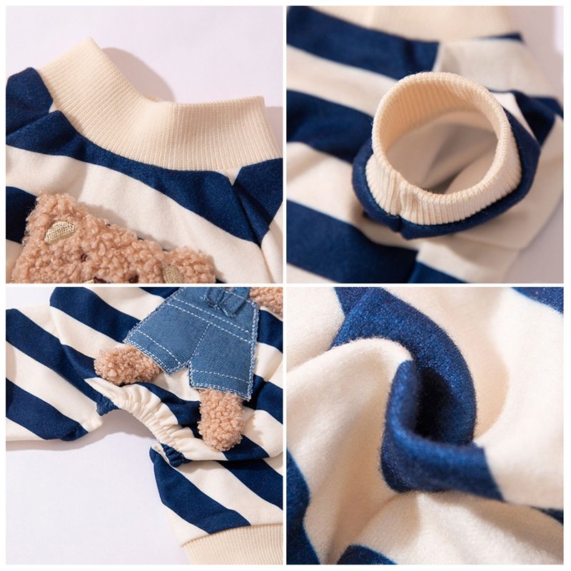 Autumn And Winter Dog Cute Bear Striped Four-legged Home Clothes Cat Home Pet Four-legged Air Conditioning Clothes Puppy