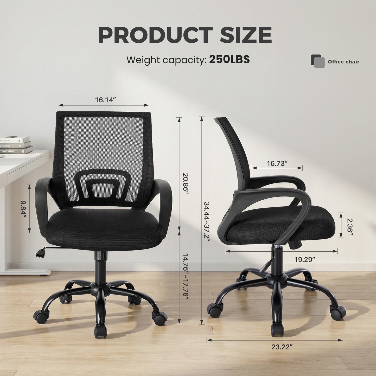 Office Desk And Chair - Equipped With Waist Support And Swivel Mode, Adjustable In Height, With Fixed Armrests, 360  Rotatable, 2 Sets