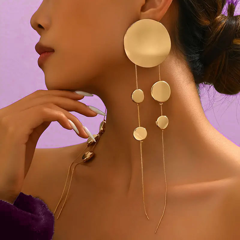 Leopard Print Disc Long Tassel Earrings For Women Simple Fashion Ear Jewelry Accessories Hot Sale Party Gift New Style
