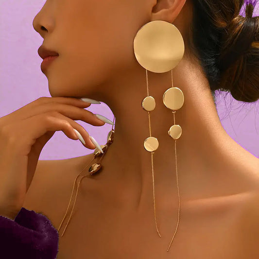 Leopard Print Disc Long Tassel Earrings For Women Simple Fashion Ear Jewelry Accessories Hot Sale Party Gift New Style