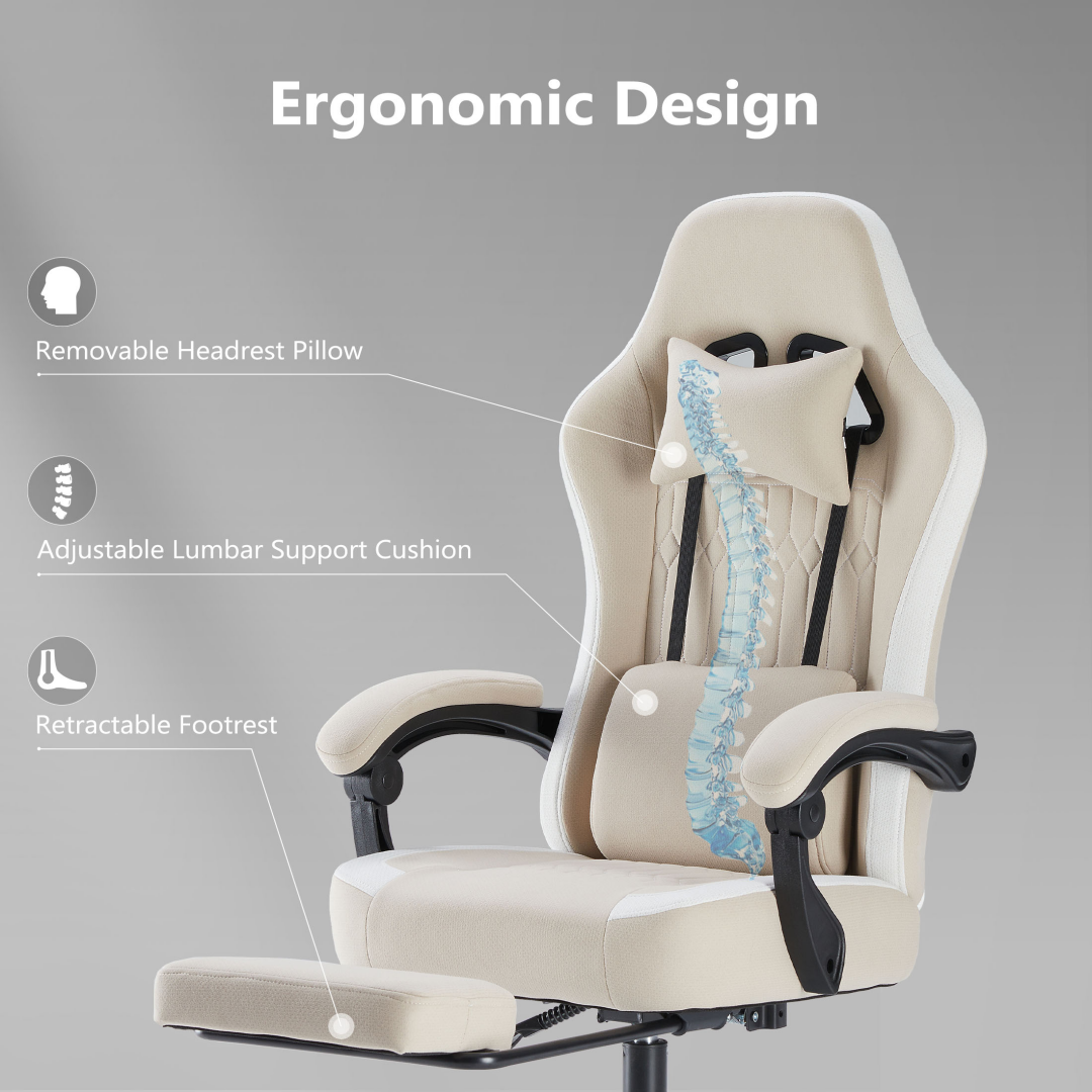 Computer Game Chair - Lumbar Support, Adjustable Height With Armrests And Headrests, 360 Rotating Wheels