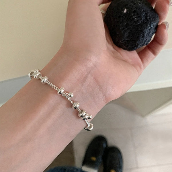 1pc 999 Sterling Silver Coil Bead Charm Bracelet, Minimalist Style, Perfect For Daily Wear And Valentine's Gift