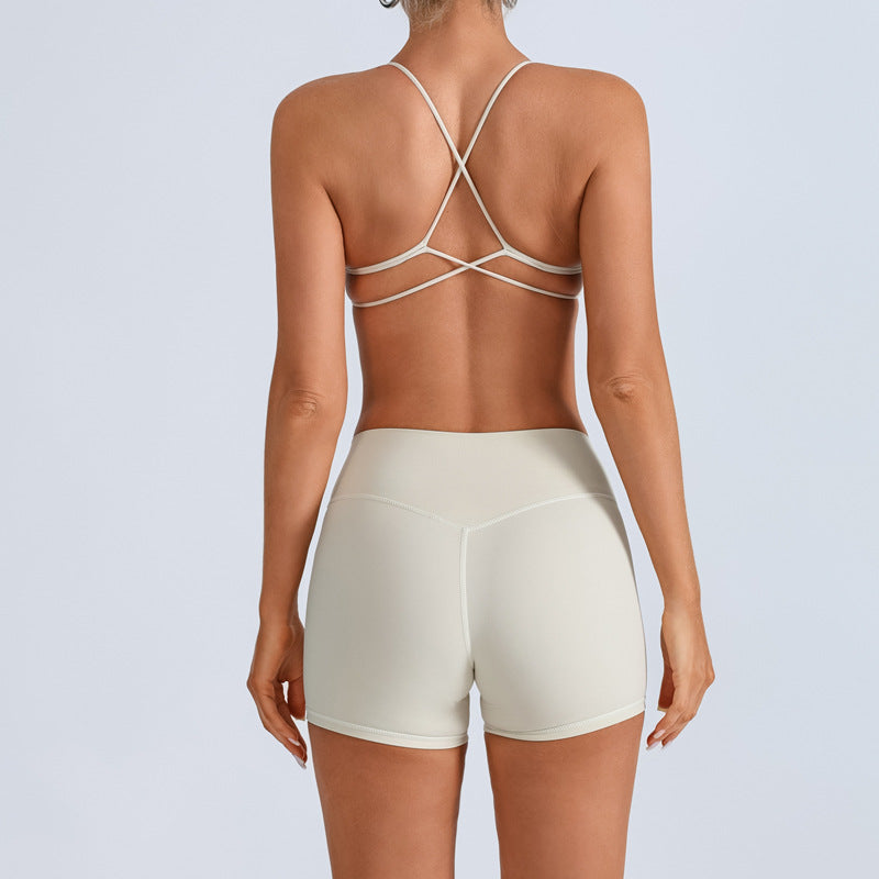 Beauty Back With Chest Pad Cross Spaghetti Strap Bra High Waist Fitness Pants