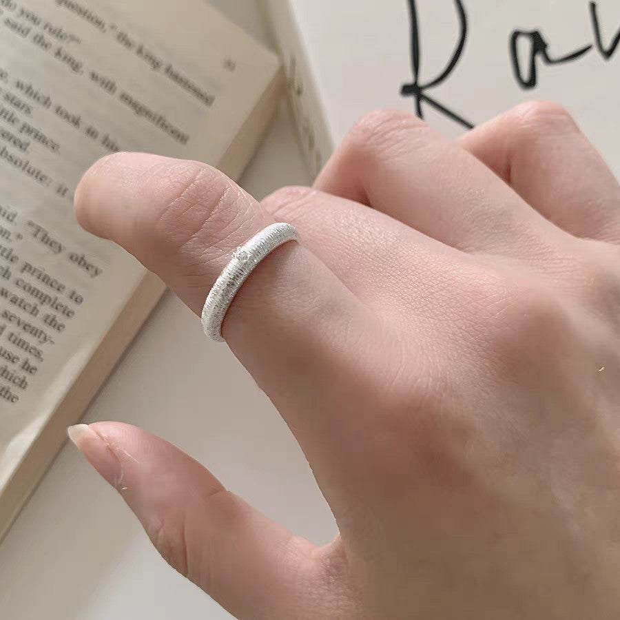 1pc 999 Sterling Silver Brushed Zircon Open Ring, Minimalist & Elegant Style, Perfect For Daily, Dating & Gifting, Ideal Valentine's Gift