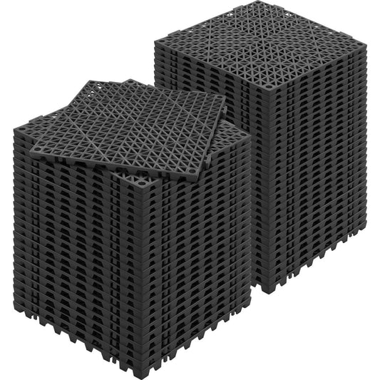 Modular Interlocking Cushion, 55 Pack 30 X 30 Cm Splicing Drainage Mats, Soft PVC Interlocking Drainage Floor Tiles, Non-Slip Drainage Holes For Restroom, Bathroom, Kitchen, Pool, Wet, Black