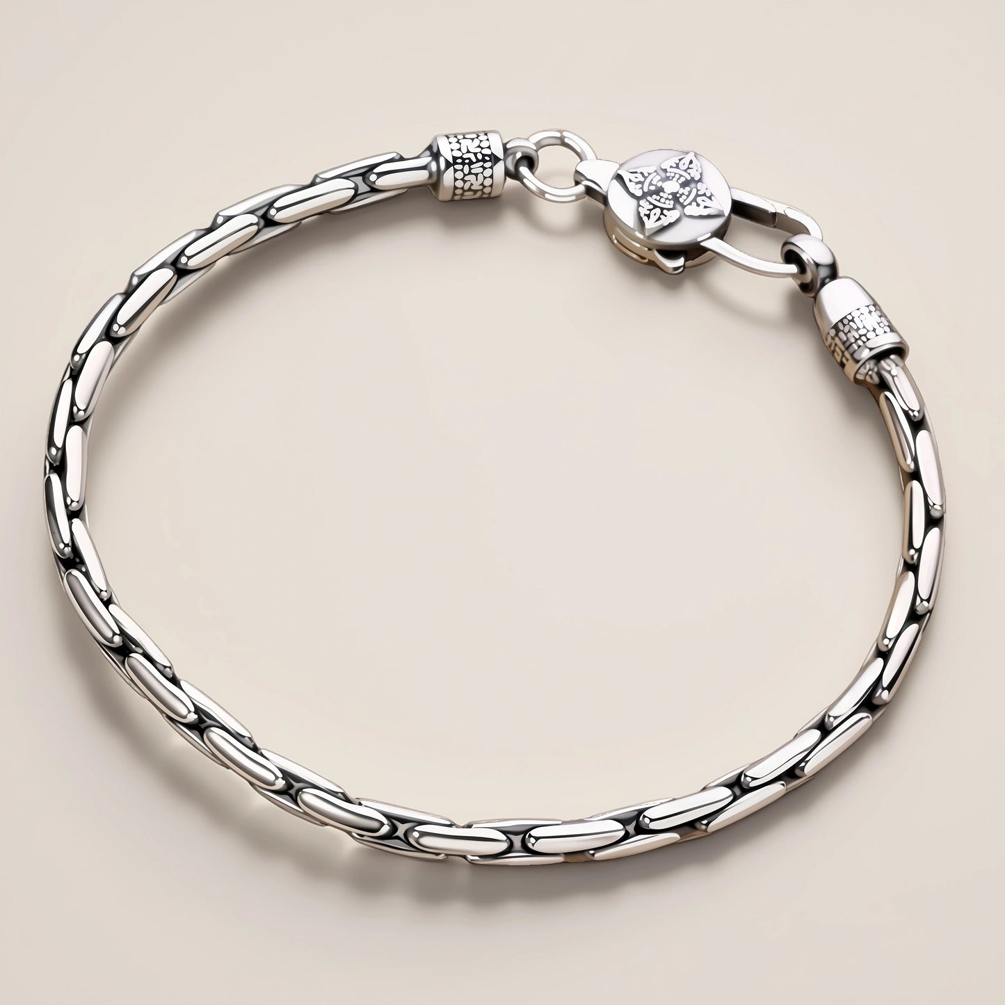 Antique Four-Petal Flower Oval Link Bracelet For Men, Copper Plated Silver Oxidized Vintage Biker Toggle Clasp Thick Chain Wrist Jewelry Gift
