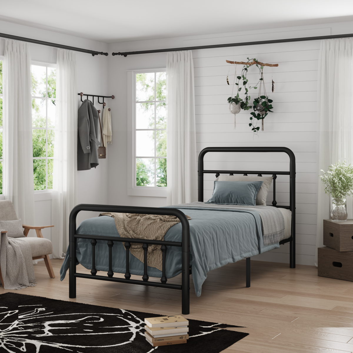 Metal Bed Frame,Twin Size Bed Frame With Headboard,Structurally Stable, Under Bed Storage,No Box Spring Needed,Black