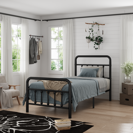 Metal Bed Frame,Twin Size Bed Frame With Headboard,Structurally Stable, Under Bed Storage,No Box Spring Needed,Black
