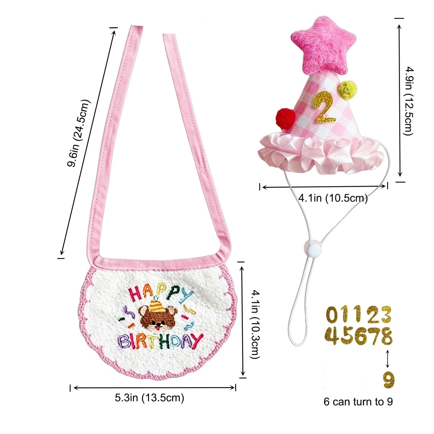 Cat Birthday Party Supplies, Cat Birthday Hat With Number And Star, Embroidered Happy Birthday Bandana For Kitten Cats Small Dogs Decorations, Photo Prop Gift Outfit For Pet Birthday Celebration