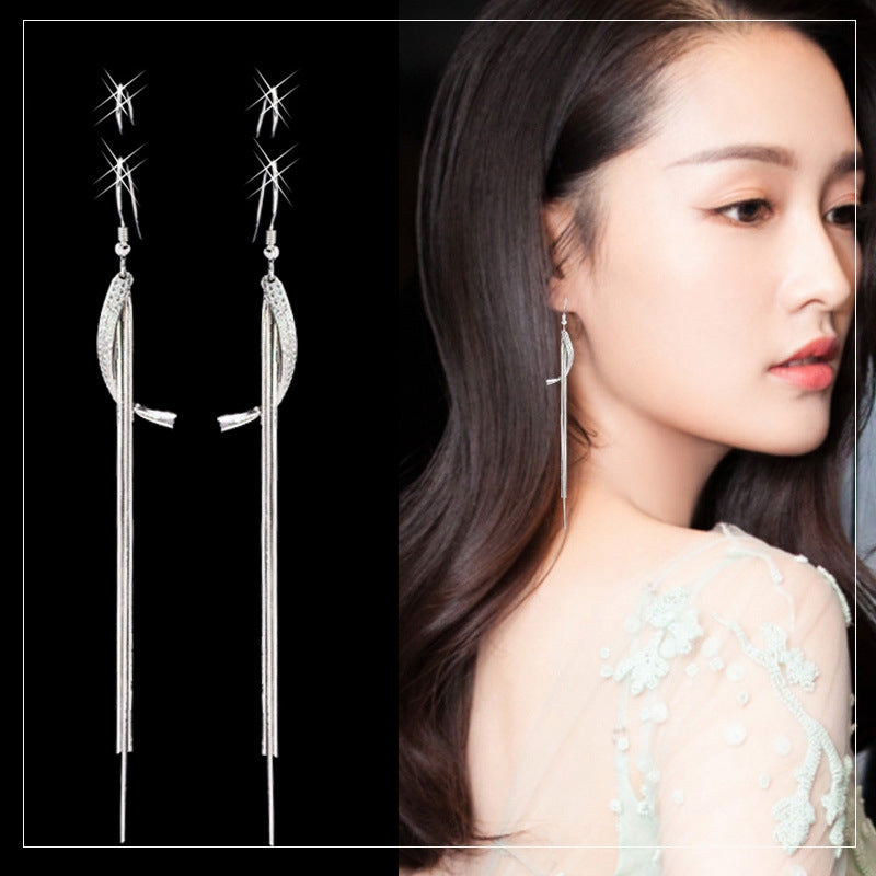 1 Pair 999 Sterling Silver Sparkly Cross Long Tassel Earrings, Minimalist & Elegant, Perfect For Daily, Party & Dating, Ideal Valentine's Gift