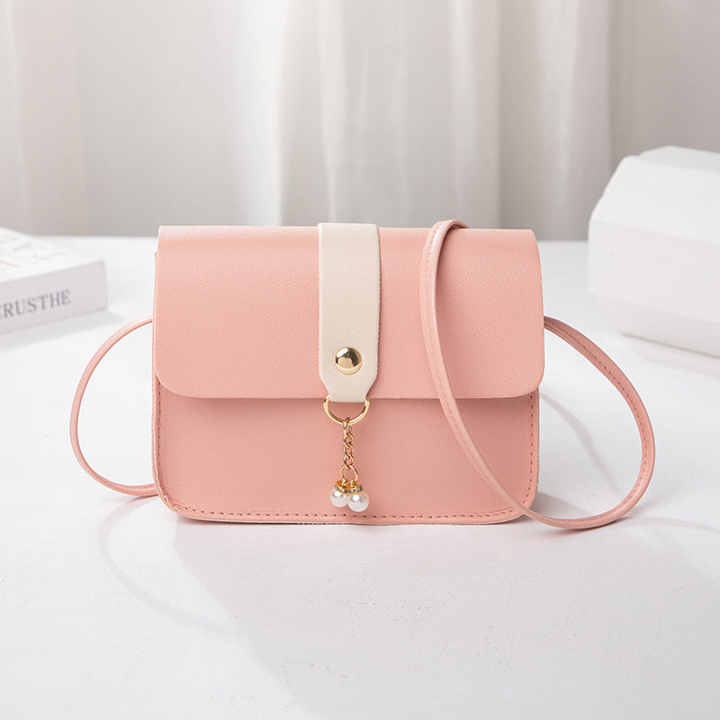 Casual Daily Small Shoulder Bag, Ladies Color Block Phone Crossbody Bag, Elegant Pearl Decor Mini Handbag