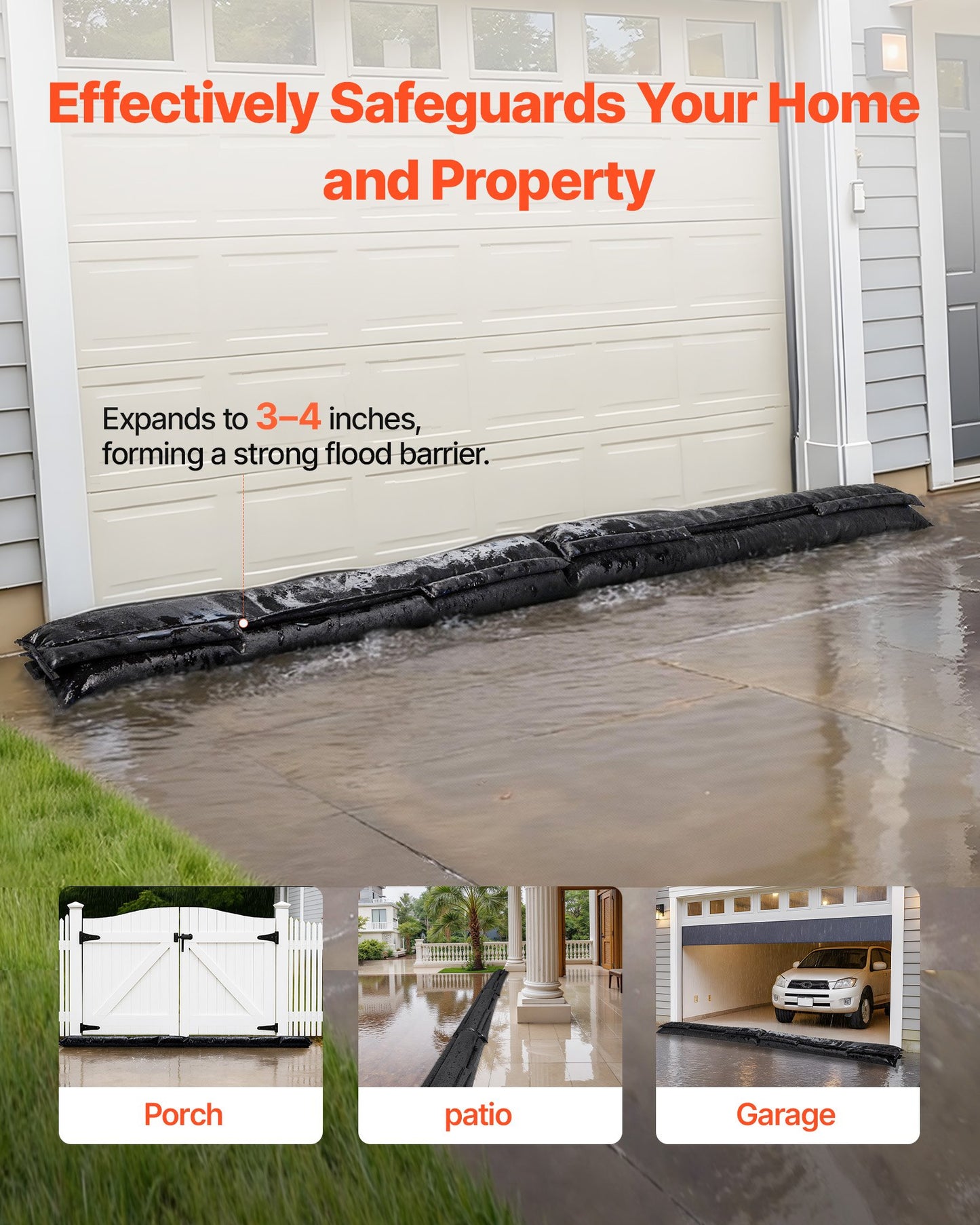 Flood Barrier, 4 Pack, 1530 X 210 Mm Flood Bags Activated By Water, Water Absorbent Barrier, Sandless Sandbags Blockage, Flooding Prevention Bags For Home, Doorway, Basement, Garage