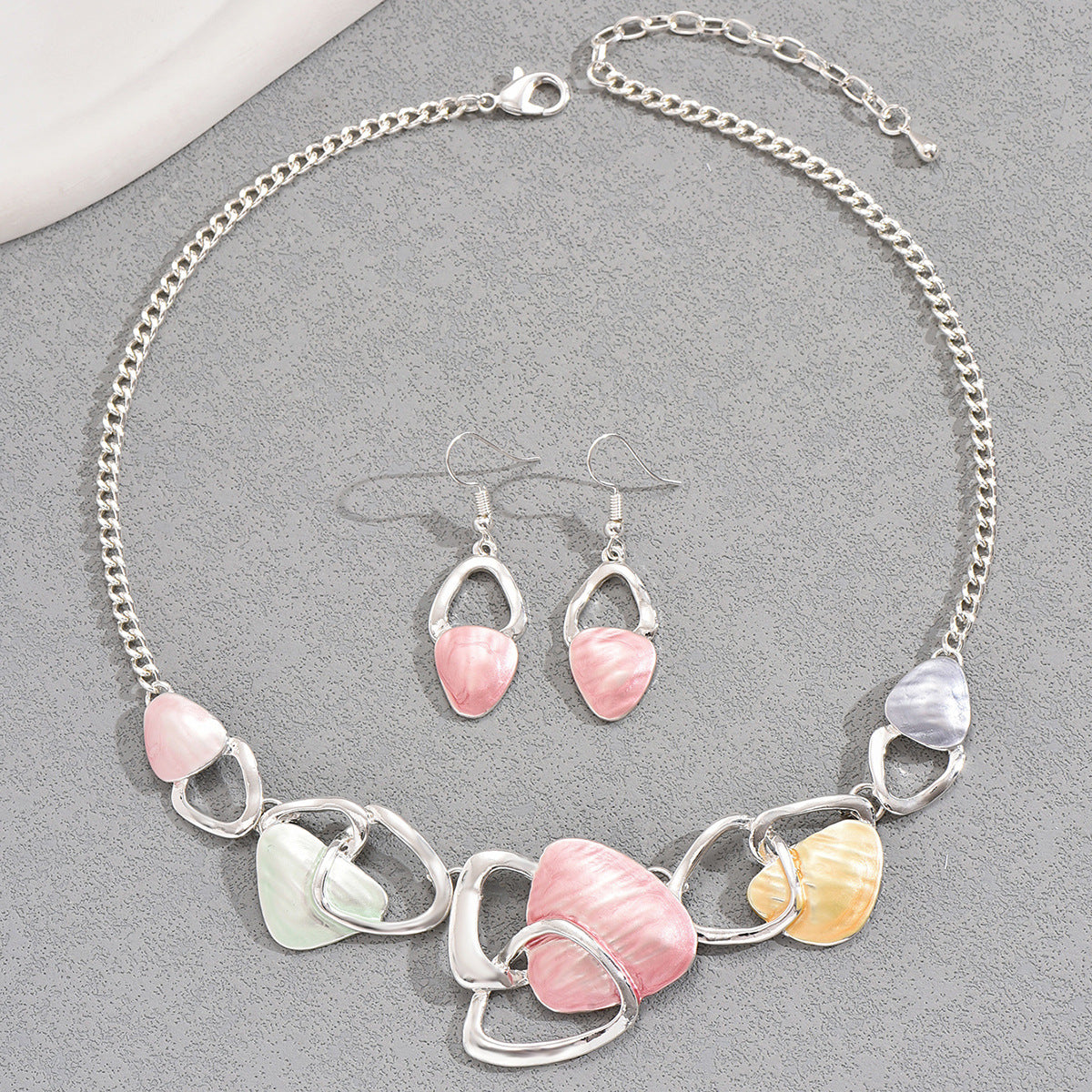 Hot Selling New Cross-Border Jewelry Set For Women, Round Enamel Drop Earrings & Irregular Design Clavicle Necklace, Elegant Premium Neck Ear Accessories