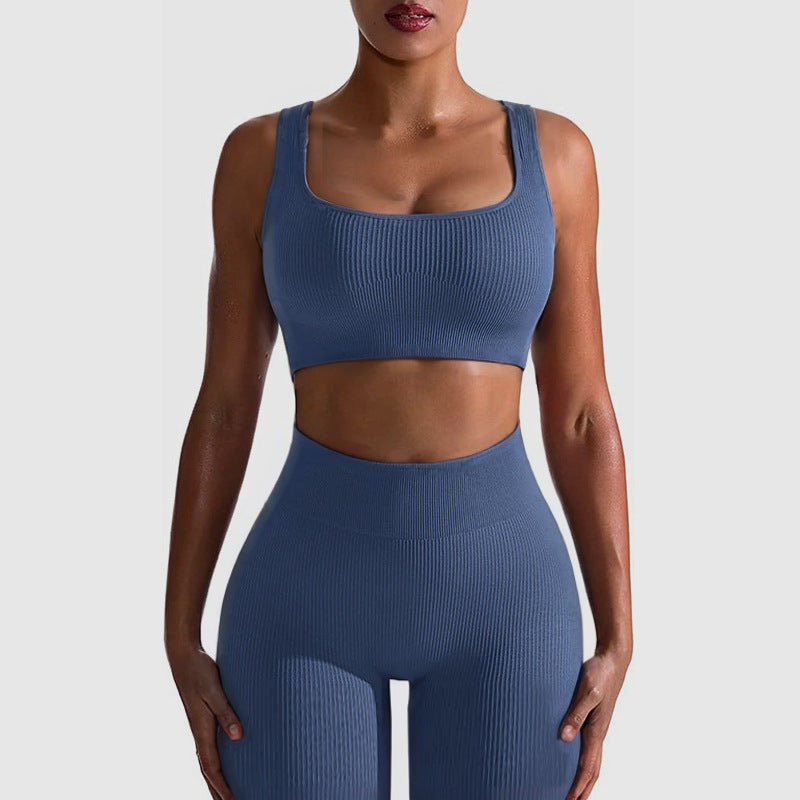 Seamless Yoga Training Threaded High-Elastic Fabric Outdoor Running Fitness Set For Women