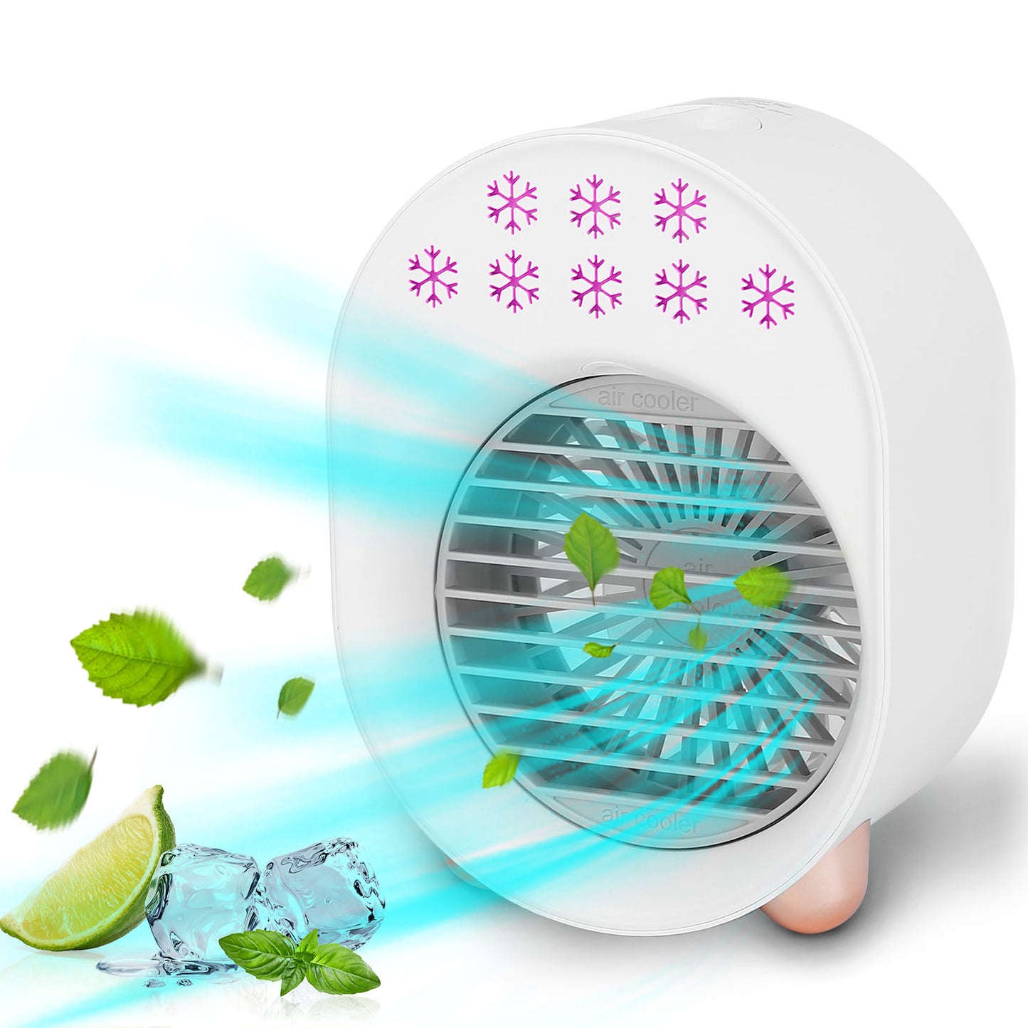 4 In 1 Portable Mini Desktop Air Conditioner Fan Water Mist Cooling Fan USB Rechargeable Humidifier Fan Evaporative Air Cooler 3 Wind Modes Colorful Lights