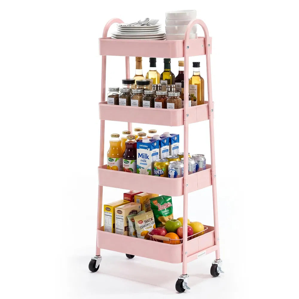 3-4-layer Practical Mobile Trolley, Metal Movable Storage Rack, With Lockable Casters