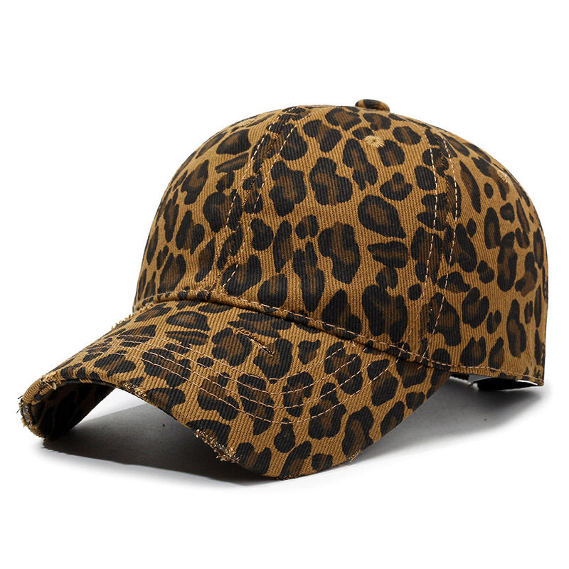 Men's And Women's Full-print Contrasting Leopard Print Distressed Holey Adjustable Retro Fashion Baseball Cap For Outdoor Sun Protection Classic Baseball Cap Suitable For Daily Outings And Casual Acti