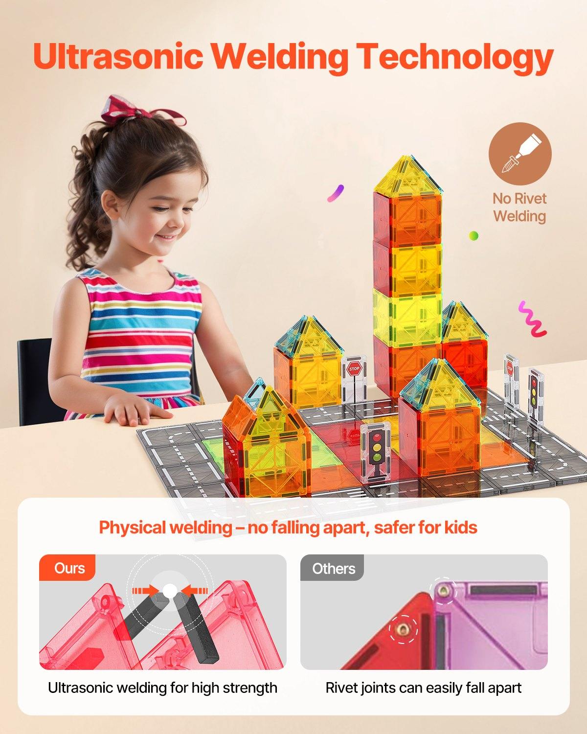 Magnetic Tiles, 56 PCS Magnetic Road Building Blocks For Kids, Magnet Building Set With Storage Bag, STEM Sensory Educational City Construction Stacking Toys Gift For Toddlers Boys Girls Aged 3+