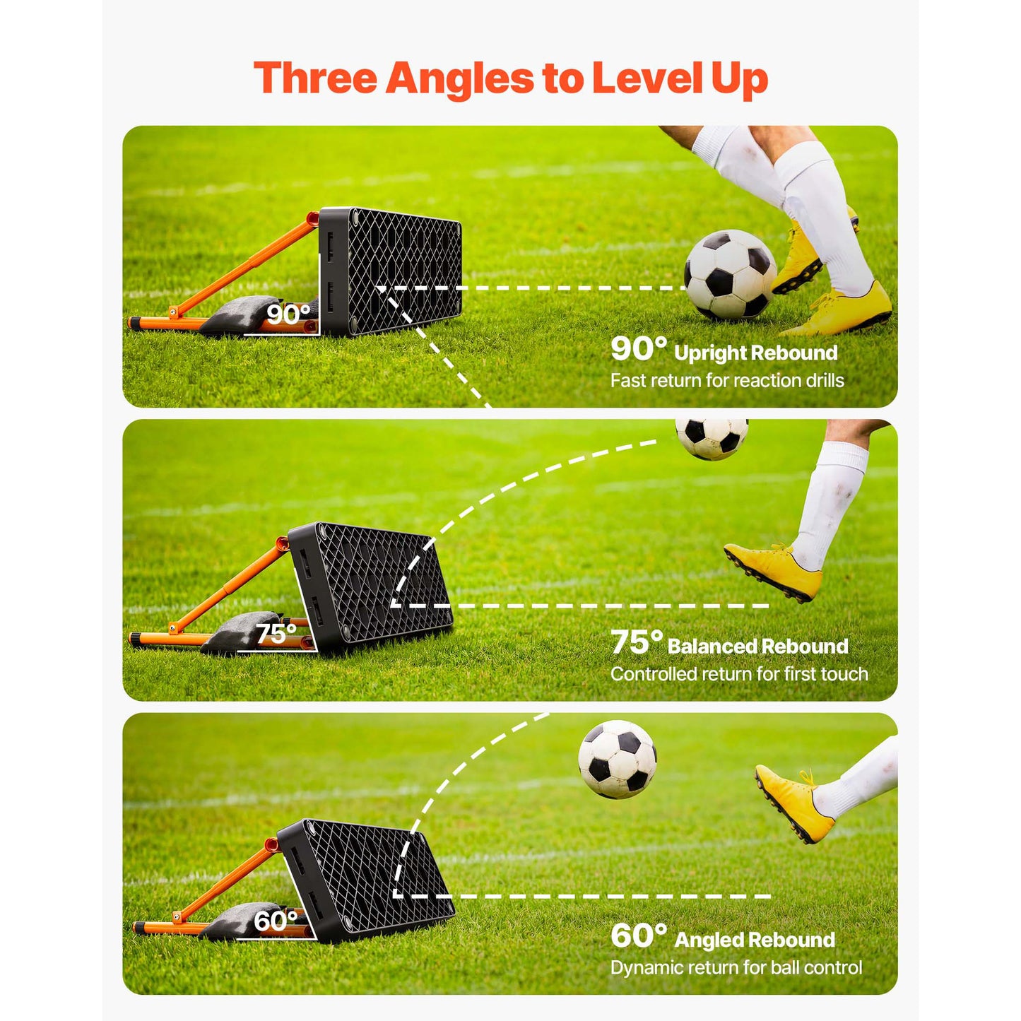 Soccer Rebounder Board, 37.4 X 9.8 In Portable Soccer Rebound Wall, Dual Surface Sports Kick Back Trainer, 3 Adjustable Angles, Easy Setup Ball Practice Equipment For Passing & Reaction Skills