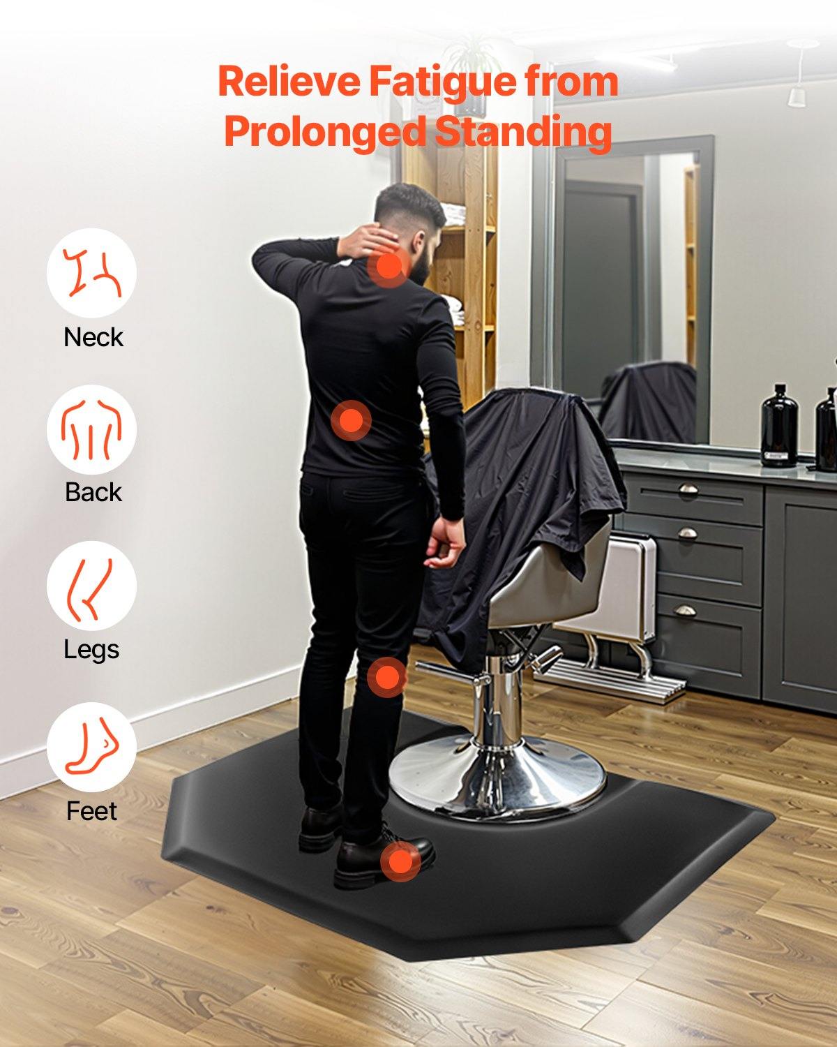 Salon Mat For Hair Stylist, 4 X 5 FT Hexagon Salon Chair Mat Anti Fatigue, 1-inch Thickened Barber Shop Floor Mat With Round Cut Out, Easy-to-Clean PVC Surface & Anti-Trip Beveled Edges