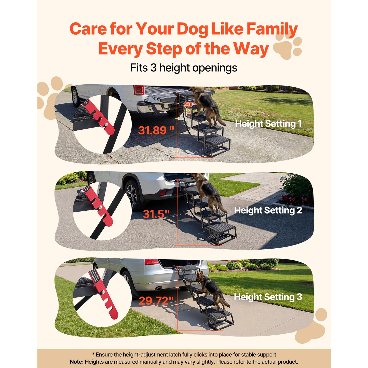 Dog Stairs For Car, 5 Steps Extra Wide Foldable Dog Ramp For Large Dogs With Non-Slip Rug Surface, Portable Lightweight Pet Ladder For Car, SUV, Truck, High Beds, Sofas, Support Up To 200 Lbs