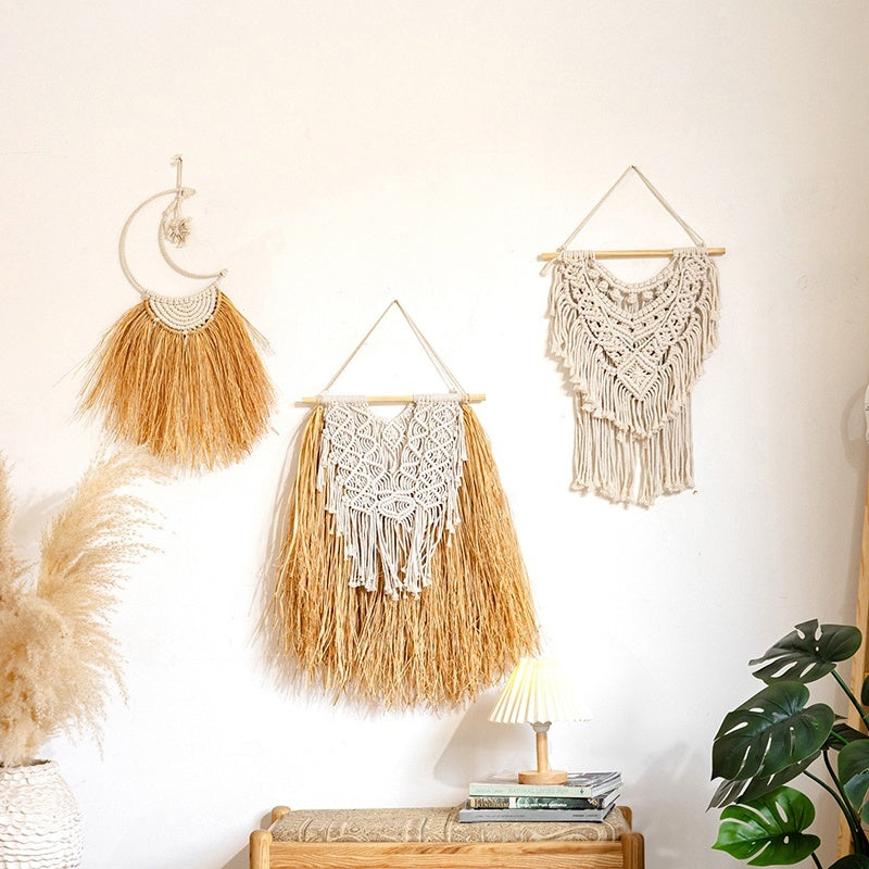 Natural Woven Raffia Decor For Bedroom Background Wall Decoration