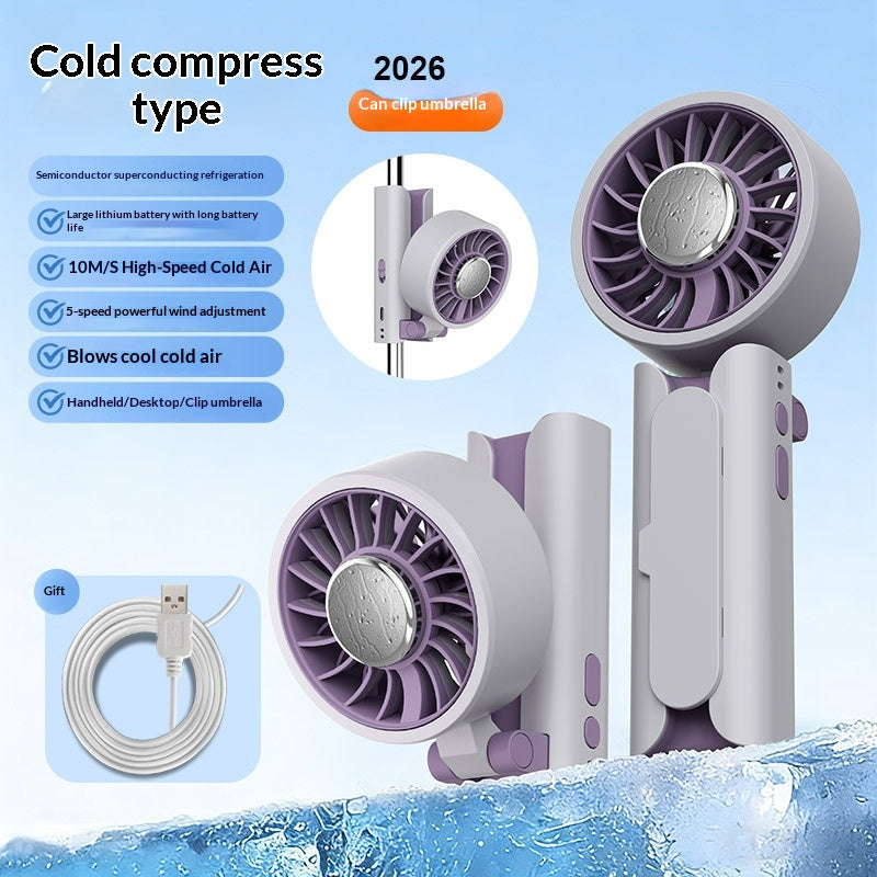 New Semiconductor Ice-cooling Handheld Foldable Portable Clip-on Umbrella Fan