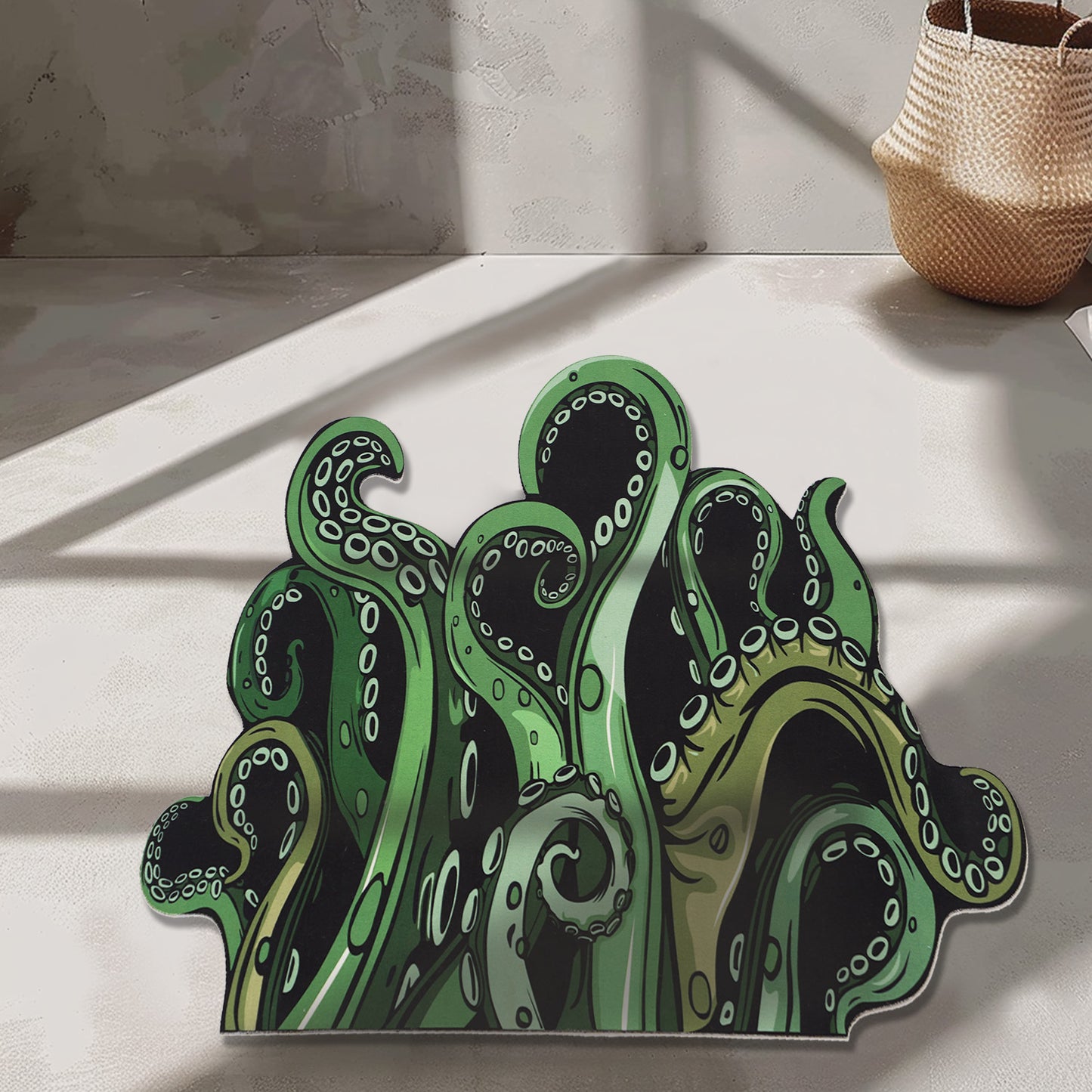 Green And Purple Cthulhu Rugs Water Absorbent Bath Mat Octopus Anime Rug Graphic Gothic Bathroom Rugs Fantasy Decorate, Non Slip Backing, Unique Gift & Decor For Gamers, 27x18 In