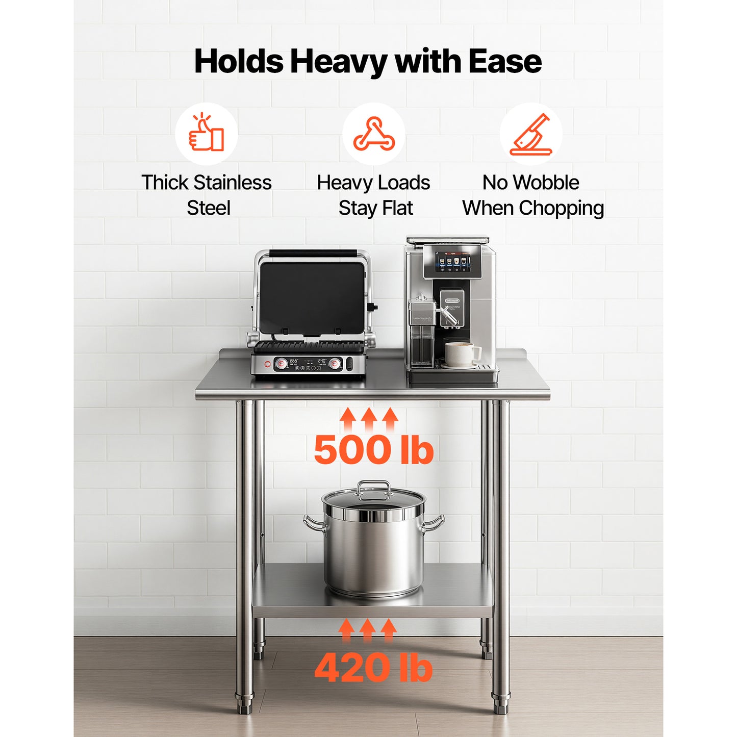 Stainless Steel Work Table, 24x36 Inch Food Prep Table With Backsplash, Commercial Kitchen Workstation With Adjustable Undershelf, Metal Heavy Duty Utility Worktable, For Restaurant Home Outdoor