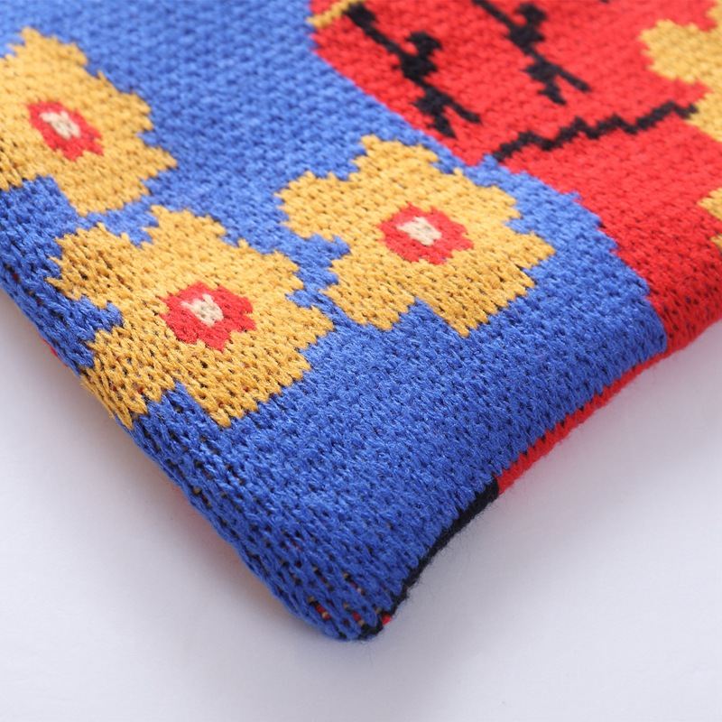 Peking Opera Facial Makeup Vintage Wool Knitted Bag Large Capacity Shopping Bag Shoulder Handbag