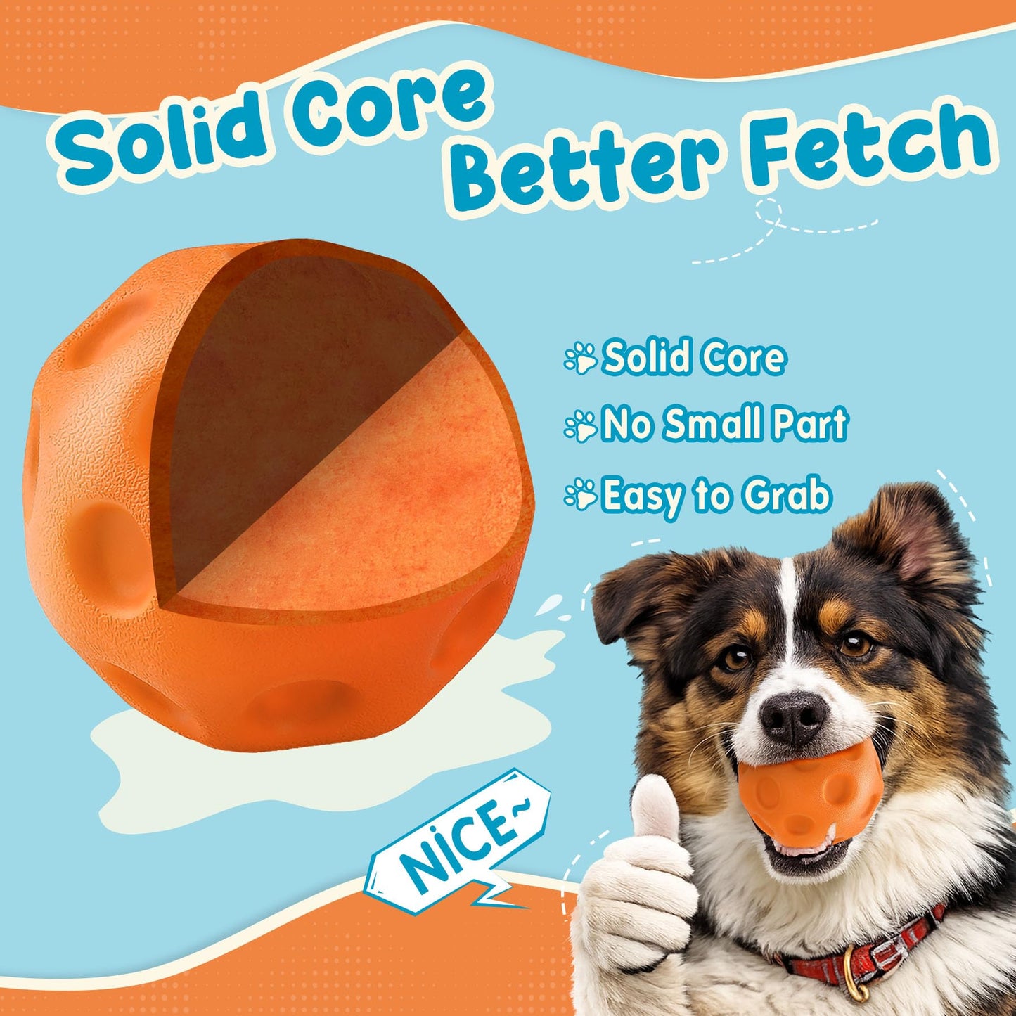 3 Pack Dog Balls For Medium & Large Dogs - High Bounce & Floating Fetch Balls, Interactive Outdoor Toys With Easy-Pickup Grooves, Bright Orange