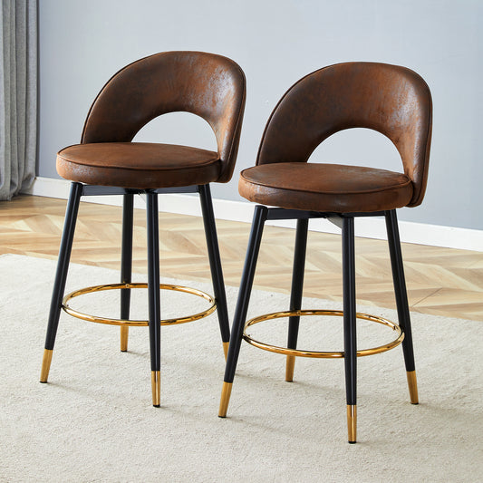 360  Rotatable Bar Chair.Overall Height 36 Inches.Modern Echnology-Fabric Brown Upholstered Bar Chair With Beautiful Black Metal Legs For Dining Room, Kitchen, Terrace And Guest Office Chair.Set Of 2.