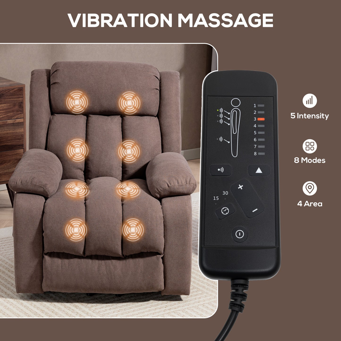 Eight-Point Massage Electric Lift Chair - Dark Brown