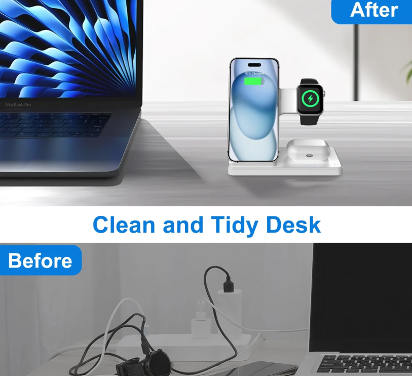 3 In 1 Magnetic Wireless Charger Stand 15W Fast Charging Dock Station Multiple Devices