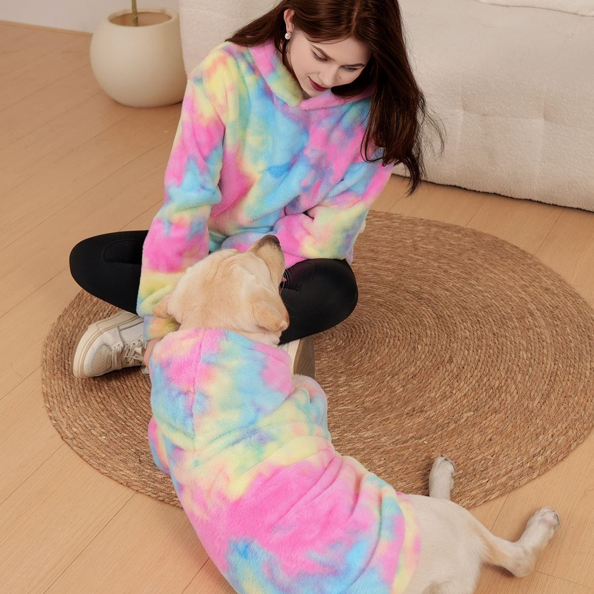 Pet Hoodie Tie Dye Rabbit Fur Rainbow-colored Dog Hoodie